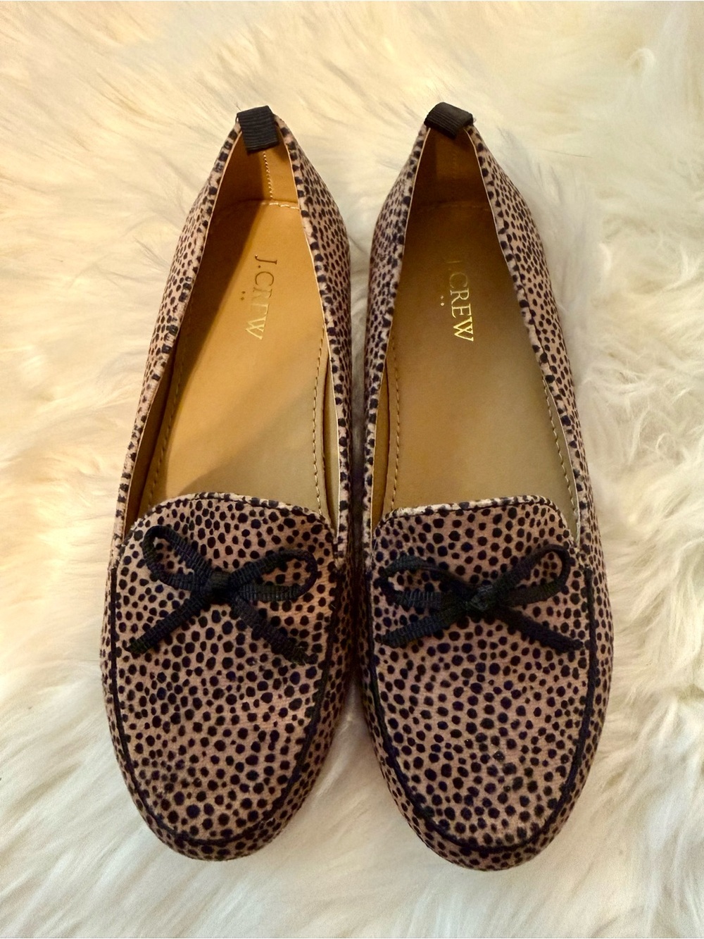 J. Crew Leopard-Print Loafers in Tan and Black Spots Size 1